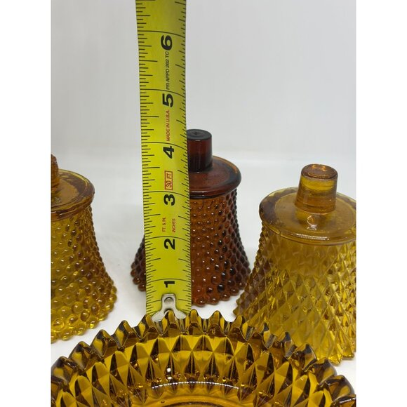 VTG Set of 4 Peg/Candle Holder Diamond Point Brown Amber Votive Cups Glass READ - Picture 10 of 10